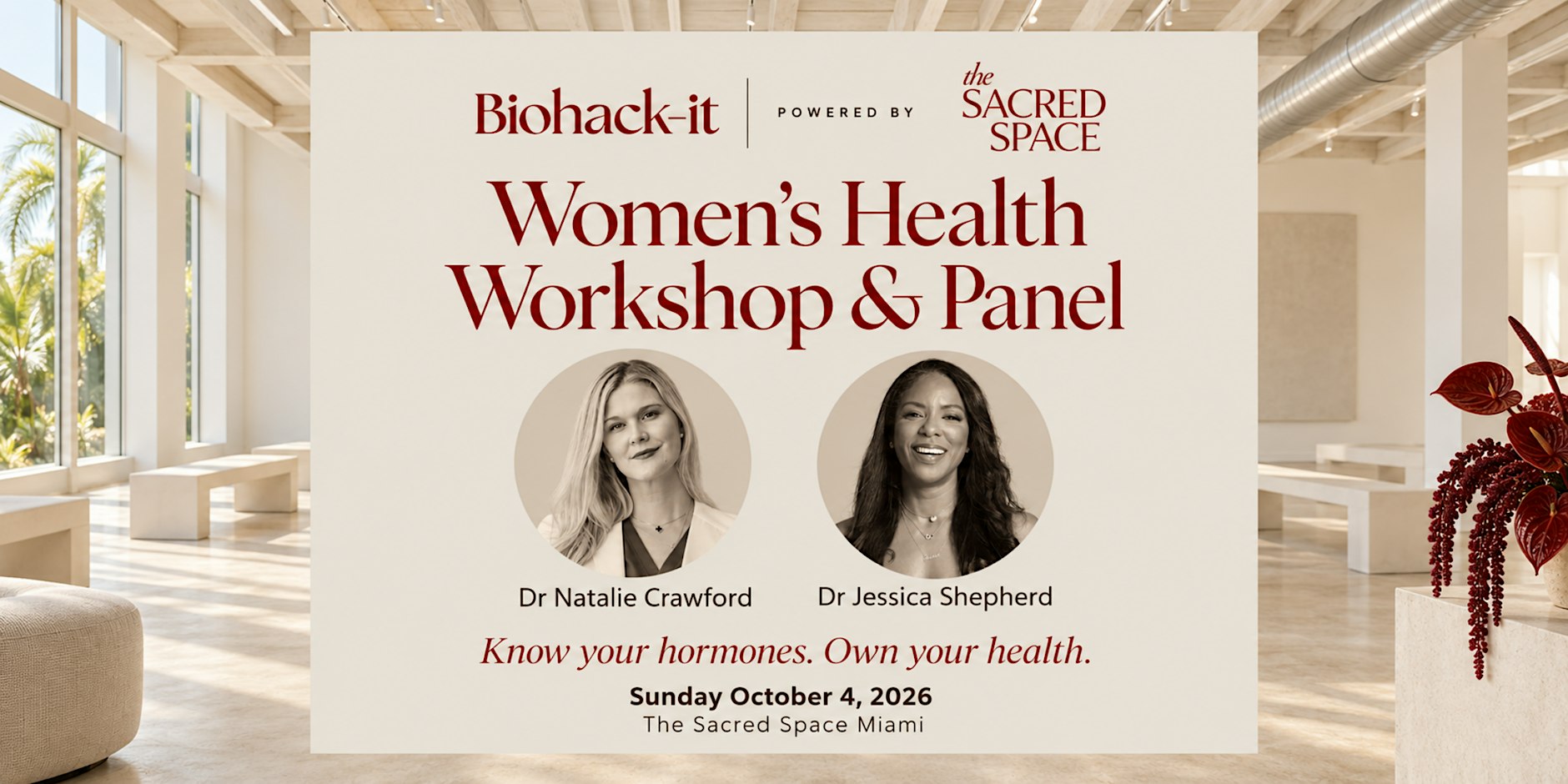 Official Biohack-It promotional artwork for the Miami Women's Health and Hormones Workshop
