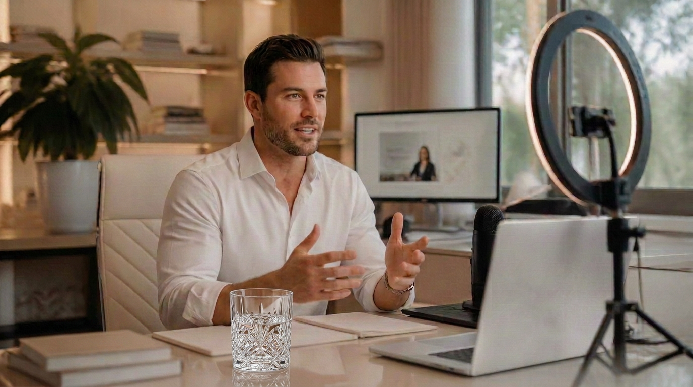 Two technology professionals discussing analytics dashboards on a large monitor